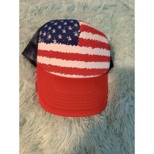 (NEW) AMERICAN FLAG RED, WHITE & BLUE BLANK PLAIN HAT / CAP MESH TRUCKER STYLE